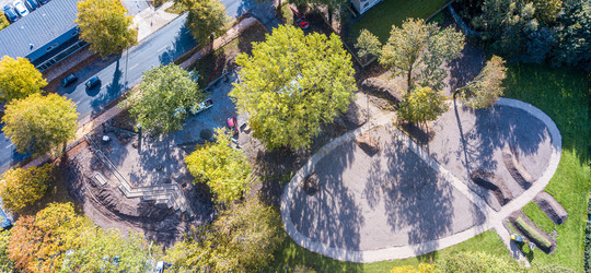 Den nye park i Bolbro set fra oven, da arbejdet var godt i gang i oktober 2019.