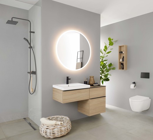 2023_iCon Bathroom with lay-on washbasin white matt, WC wall-hung white matt, Bidet wall-hung white matt, Option Mirror Round 90 light on_3_Original.jpg