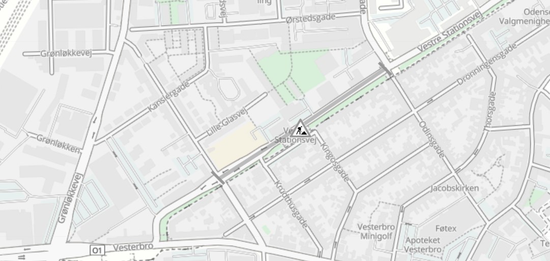 Billedet viser, hvor Vestre Stationsvej er spærret.